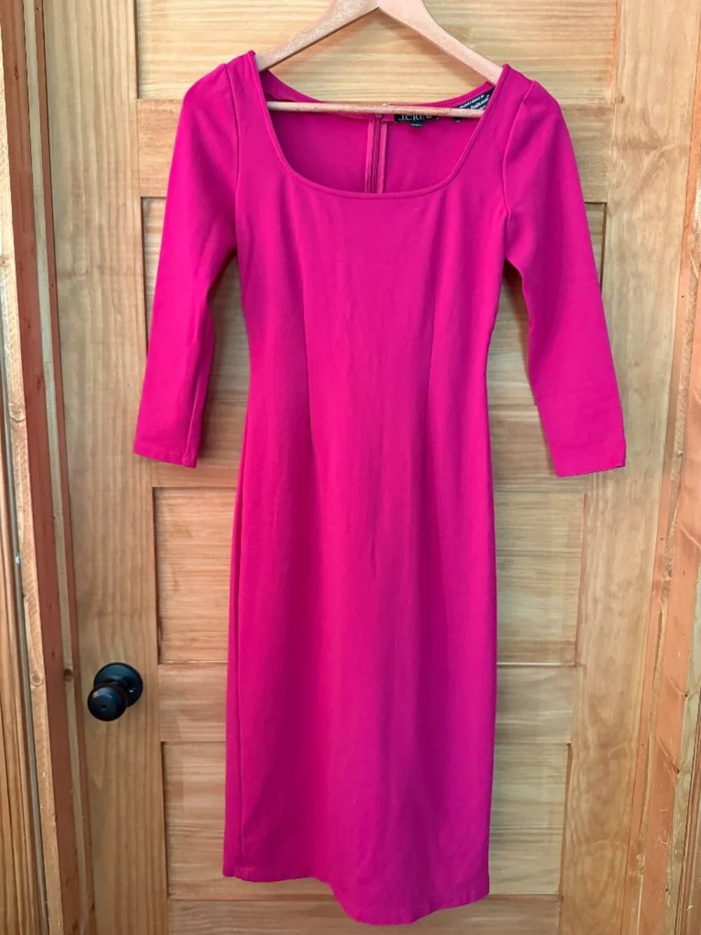 J Crew Pink Italian Ponte Elegant Long Sleeve Midi Sheath Dress Women's size 2